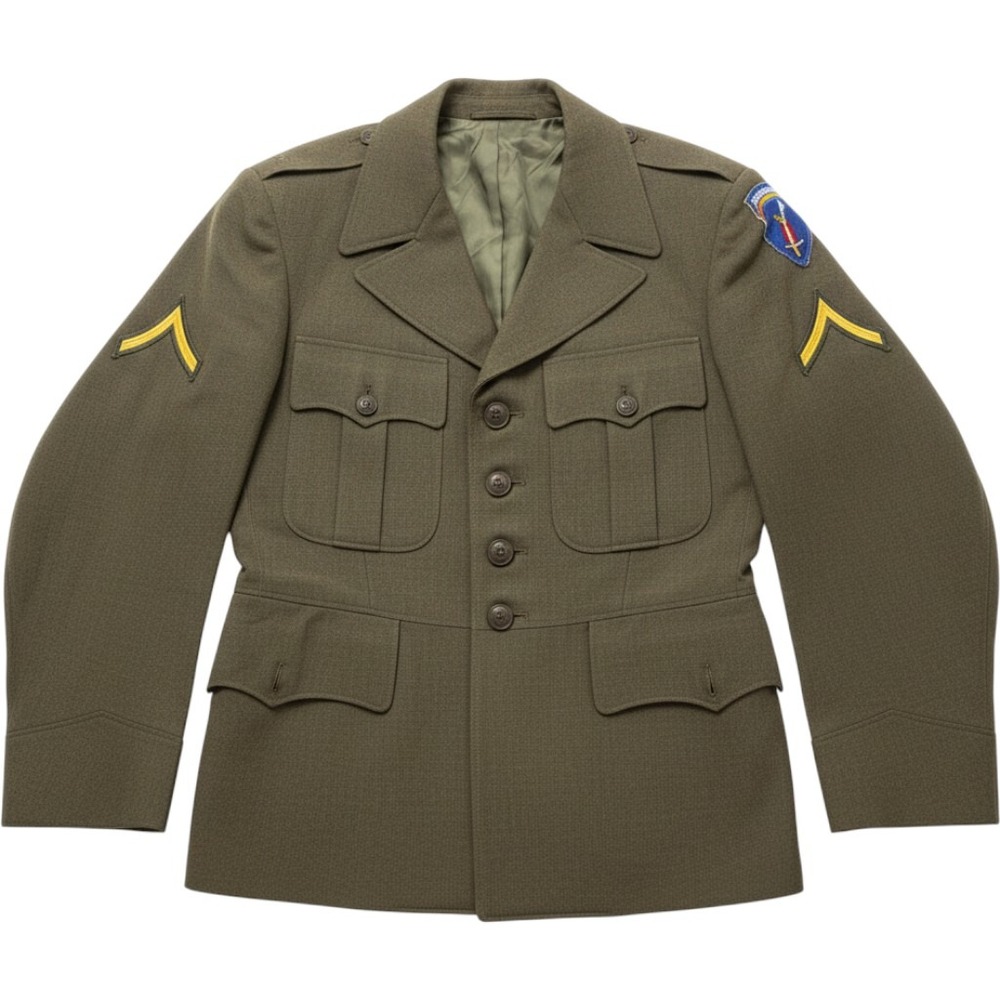 Vintage Military Wool Field Jacket Olive Drab Patch Insignia Size 36 Small